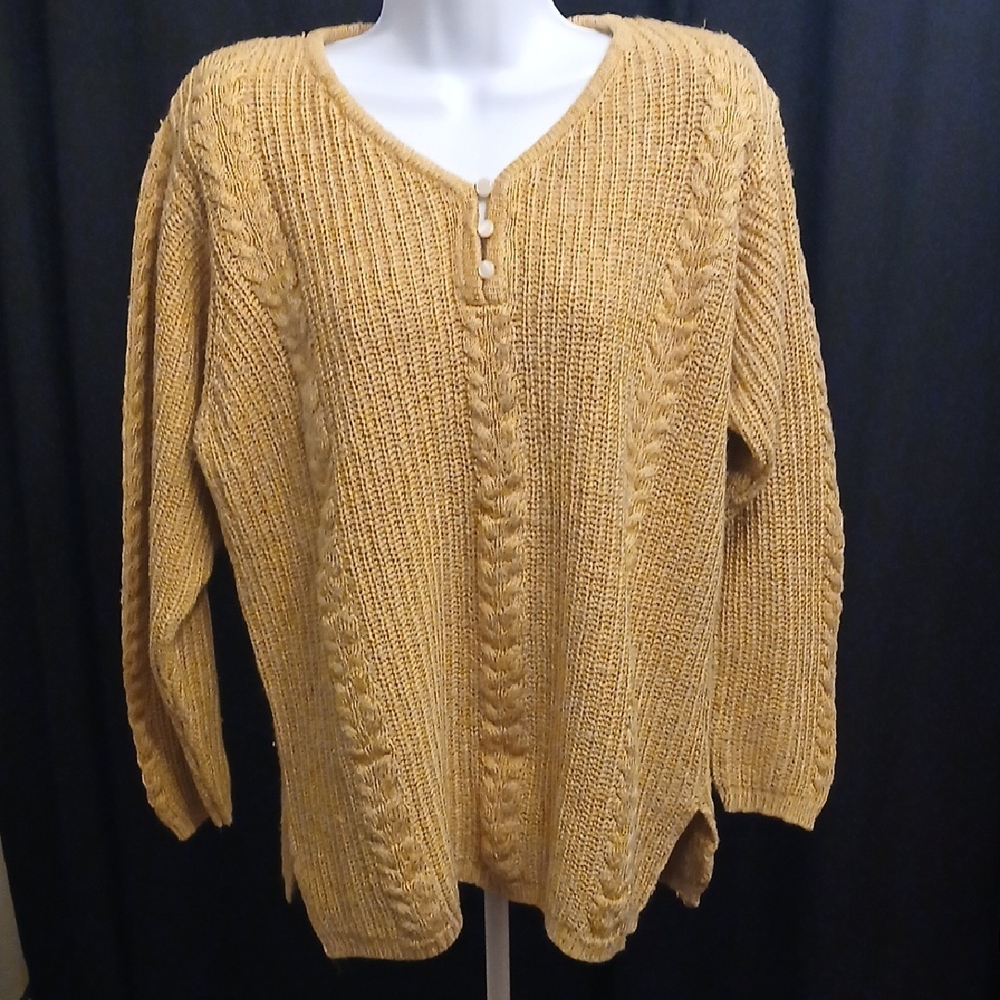 Elegant Mustard Cable Knit Pullover Sweater